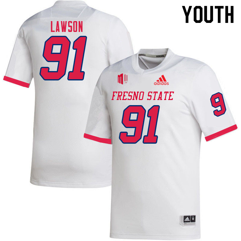 Youth #91 Matt Lawson Fresno State Bulldogs College Football Jerseys Sale-White - Click Image to Close